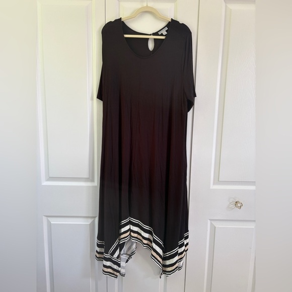 Catherines Plus Black A-line Striped Pockets Midi Dress 1X - Picture 3 of 8